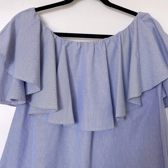OFF-THE-SHOULDER BLUE RUFFLE TOP BLOUSE - Picture 3 of 5
